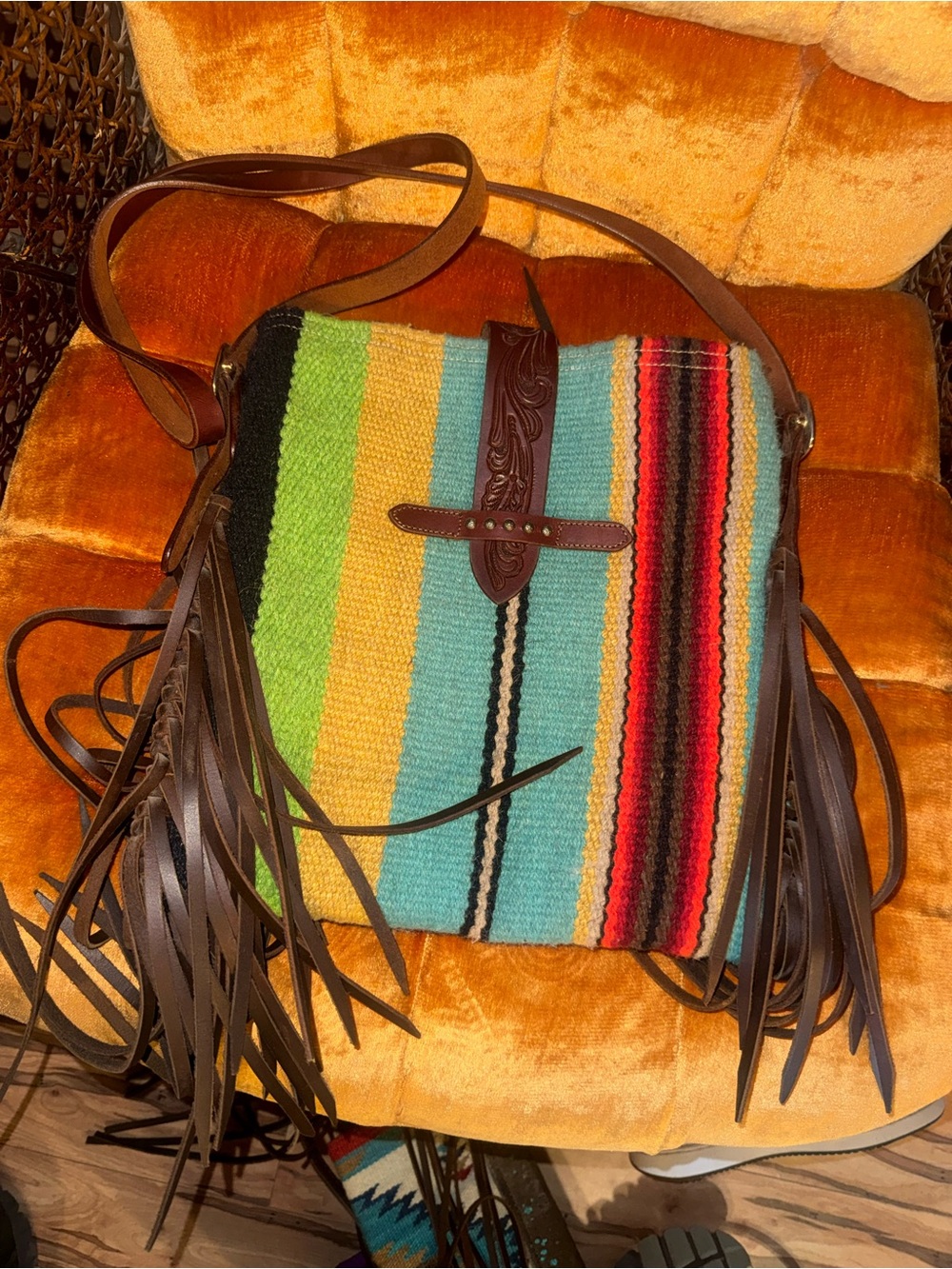 Boho Fringe Multicolor Woven Crossbody Bag